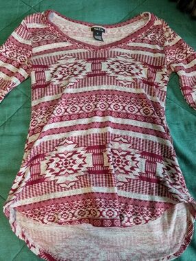Rue21 Red and Cream Aztec-Patterned Long Sleeve Shirt!